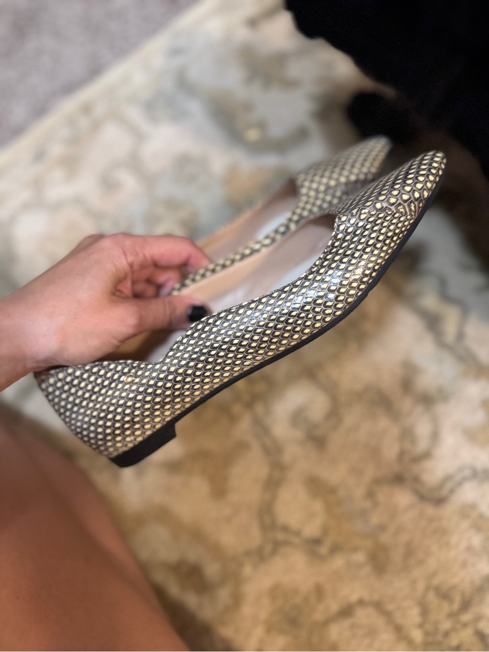 Coach Pointed-Toe Studded Flats in Silver and Black